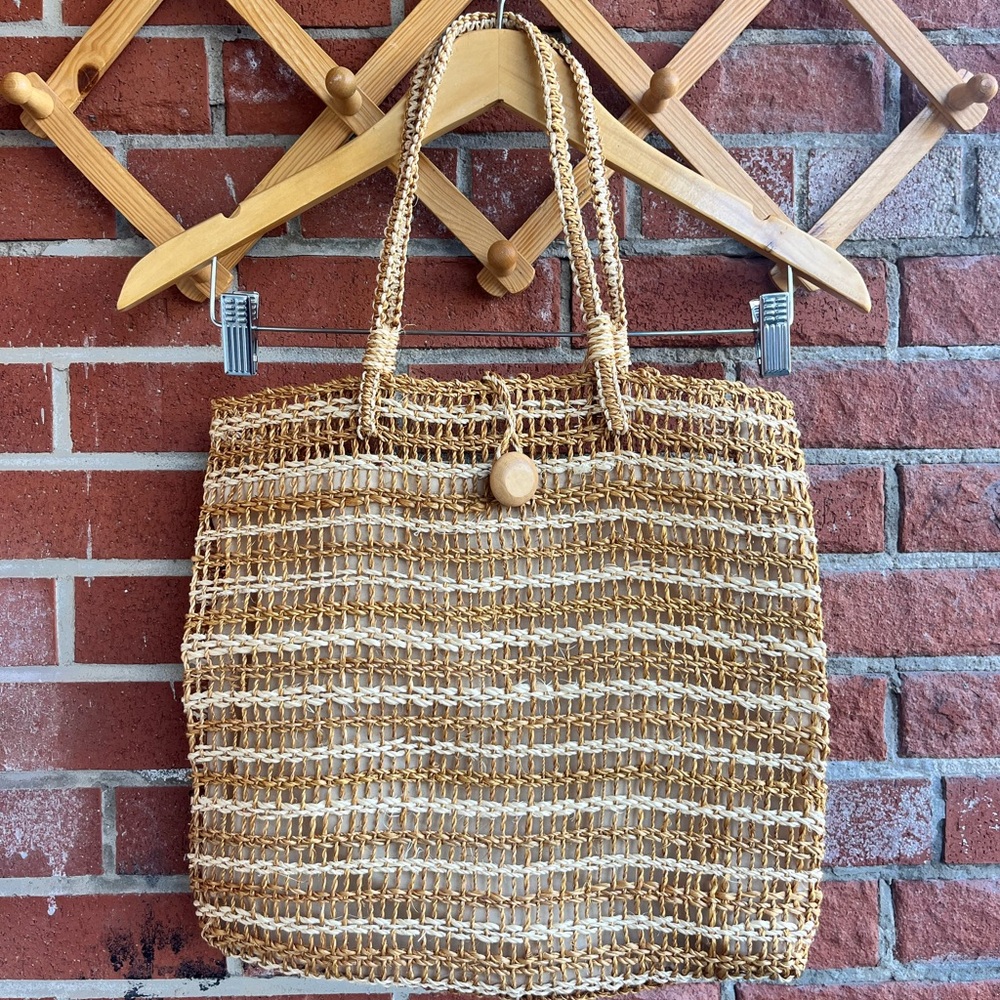 Vintage 70's Jute Macrame Tote - Vintage Clothing Accessories - Boho Summer Fash